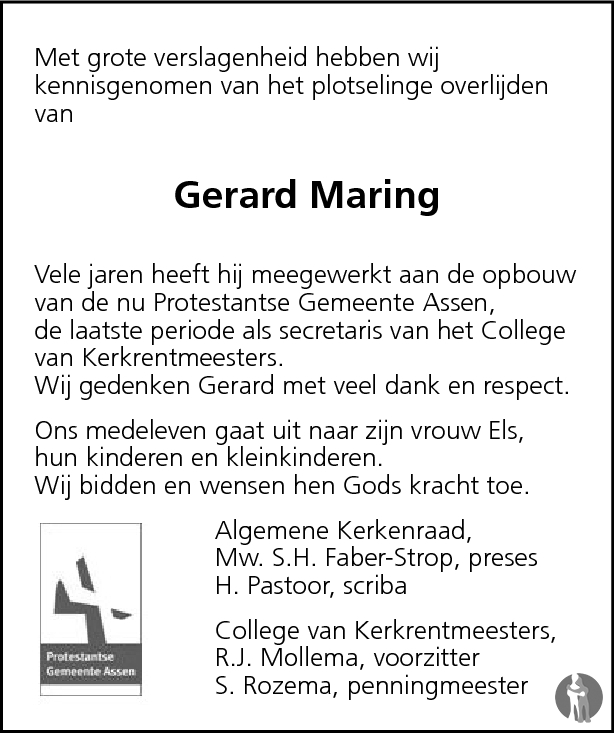 overlijdensadvertentie gerard maring in 2009.
